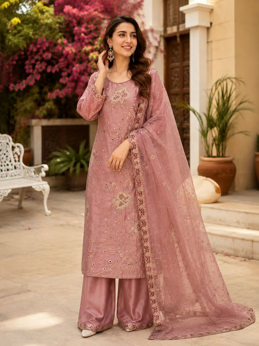 Rose Bloom Premium Embroidered 3-Piece Stitched Suit