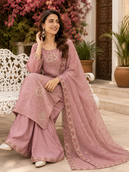 Rose Bloom Premium Embroidered 3-Piece Stitched Suit