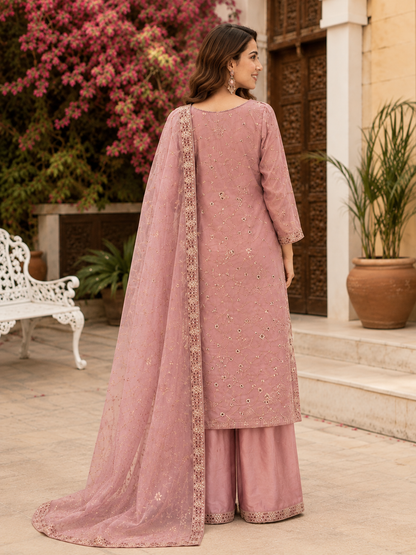 Rose Bloom Premium Embroidered 3-Piece Stitched Suit
