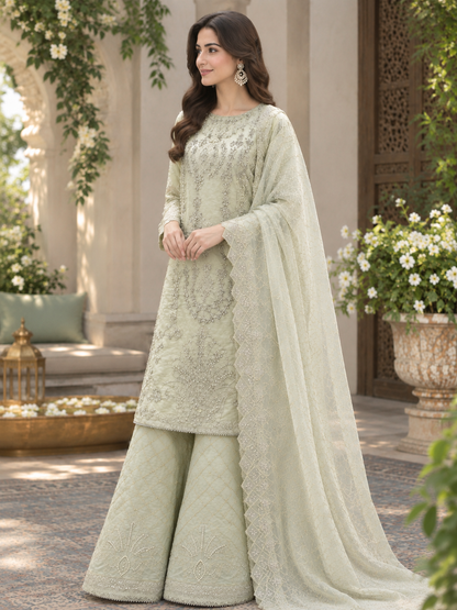 Sage Green Embroidered Stitched 3-Piece Suit